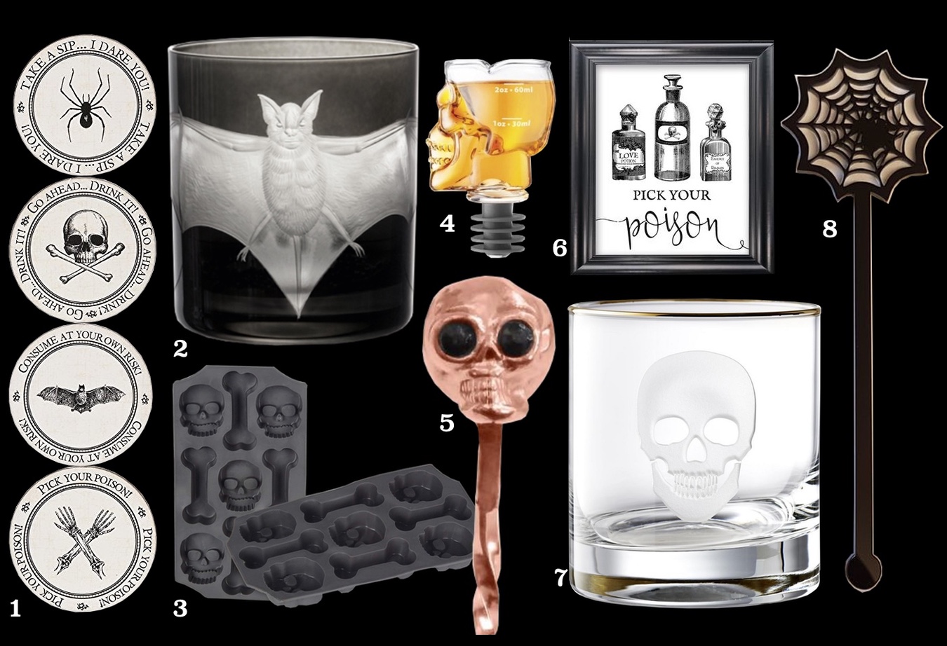 Williams Sonoma Skull Etched Glass & Ice Mold Set