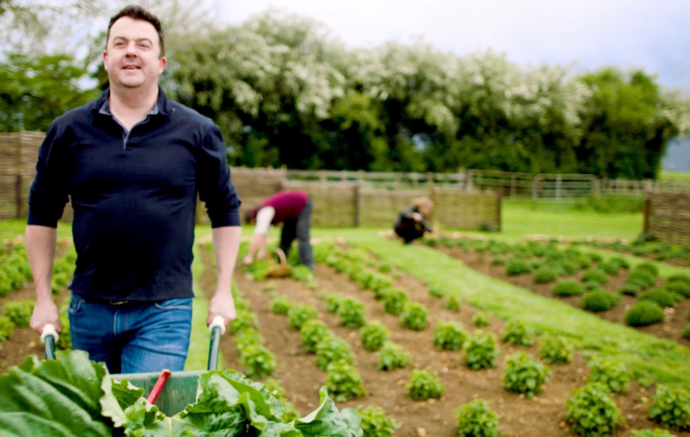 Tom warner harvesting Rhubarb 